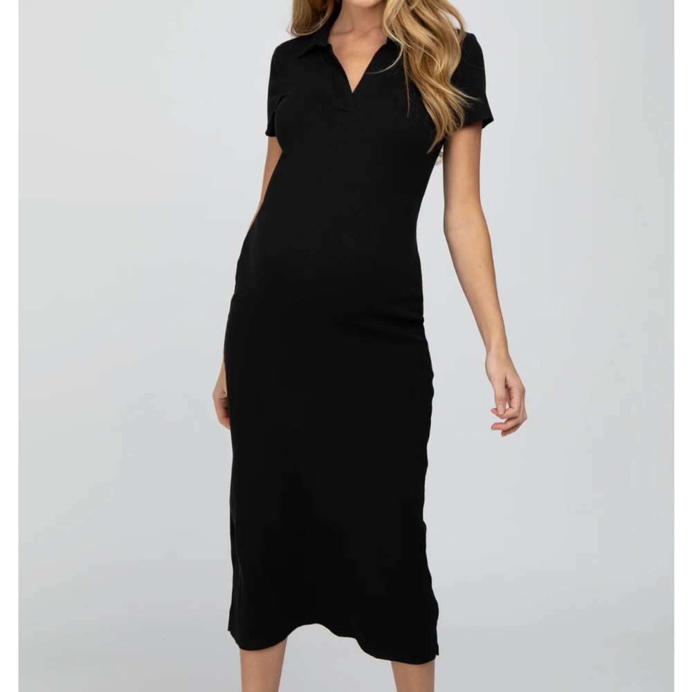 Pinkblush black ribbed maternity dress - S